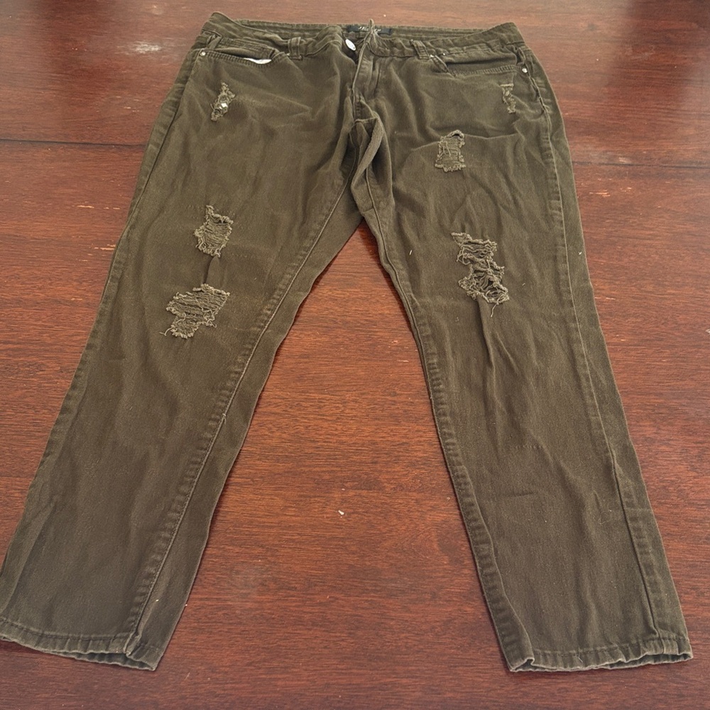 Olive Ripped Skinny Jeans